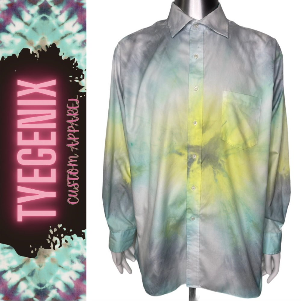 Upcycled Button Front Long Sleeve Tie Dye Shirt